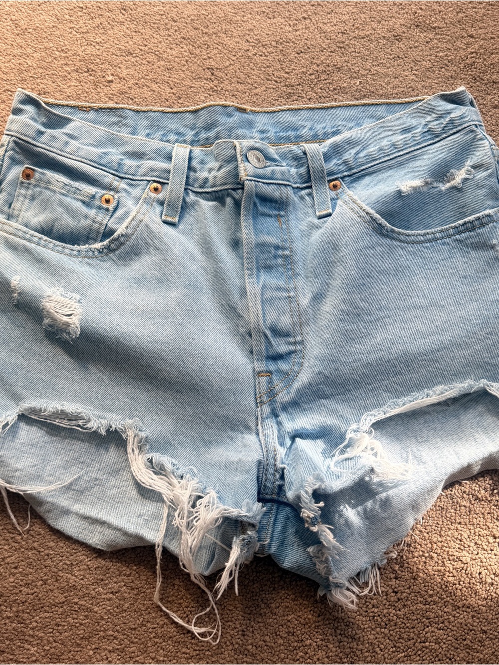Levi's Light wash Distressed Cutoff Denim Shorts button fly 29